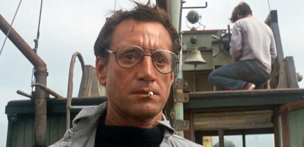 Chief Martin Brody (Roy Schieder) sees something scary out behind the Orca in Jaws